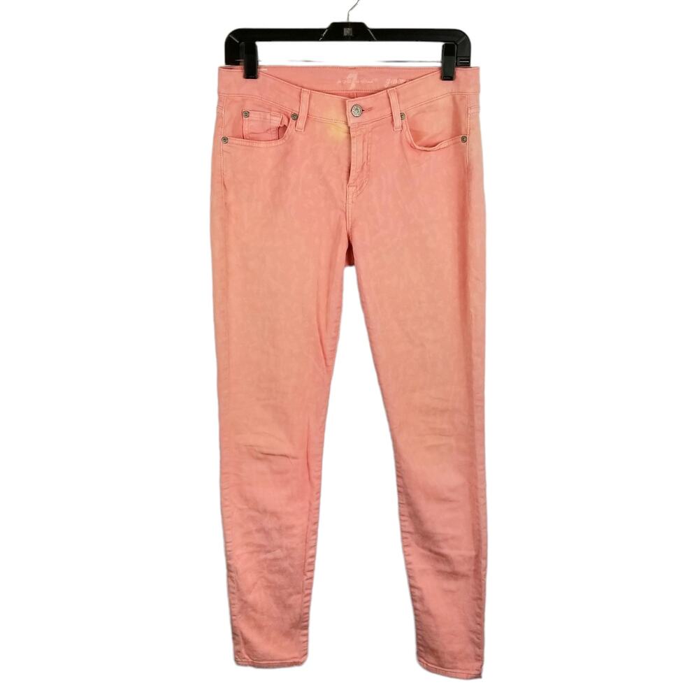 7 For All Mankind Gwenevere Pink Bleach Spot Skinny Jeans Size 29